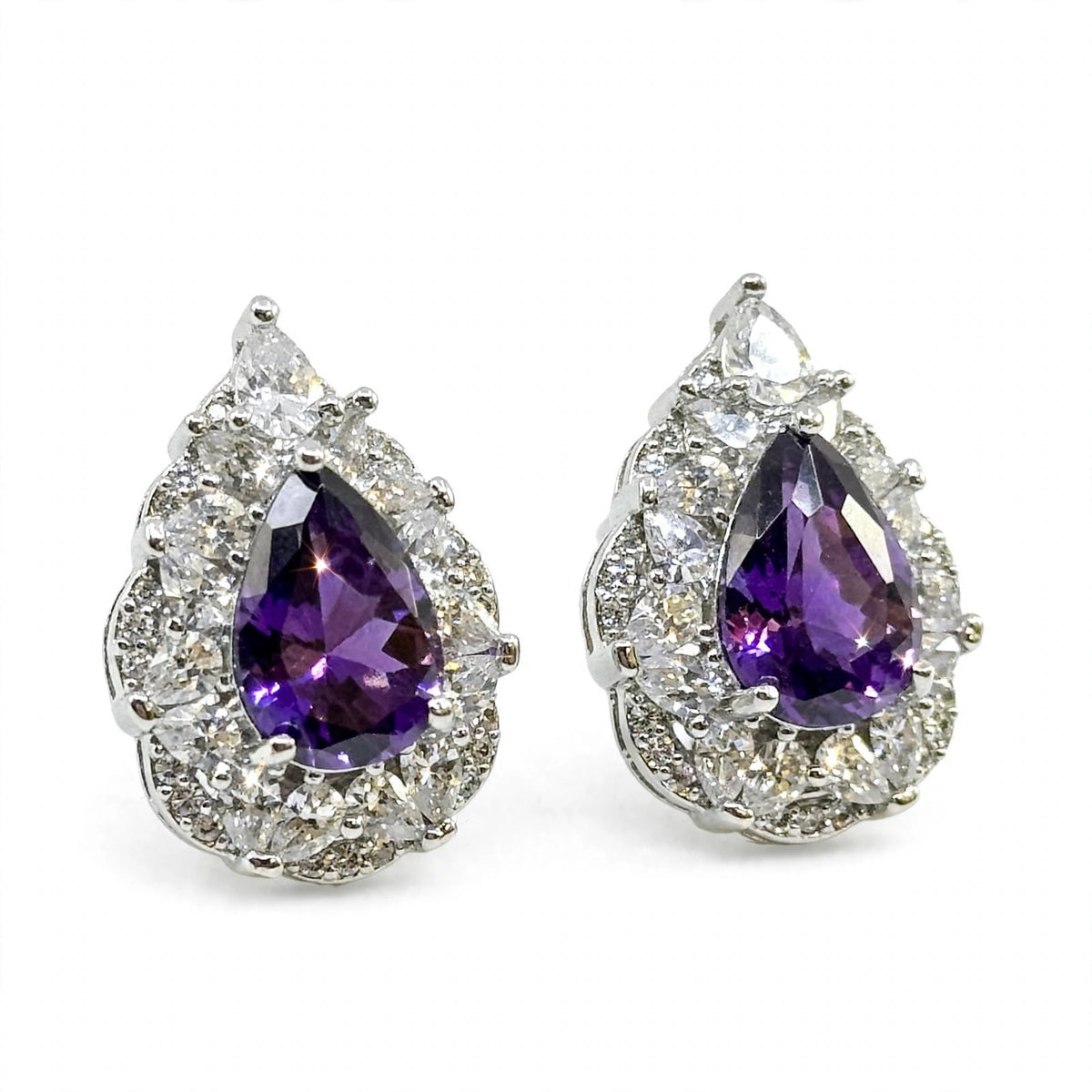 Teardrop Halo Swarovski Stud Earrings, angled view