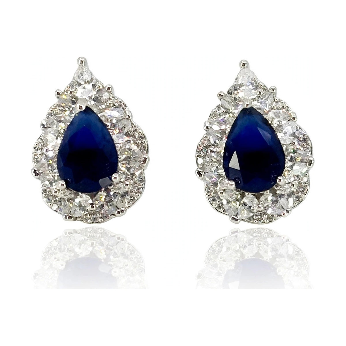 Teardrop Halo Swarovski Stud Earrings, Navy Blue