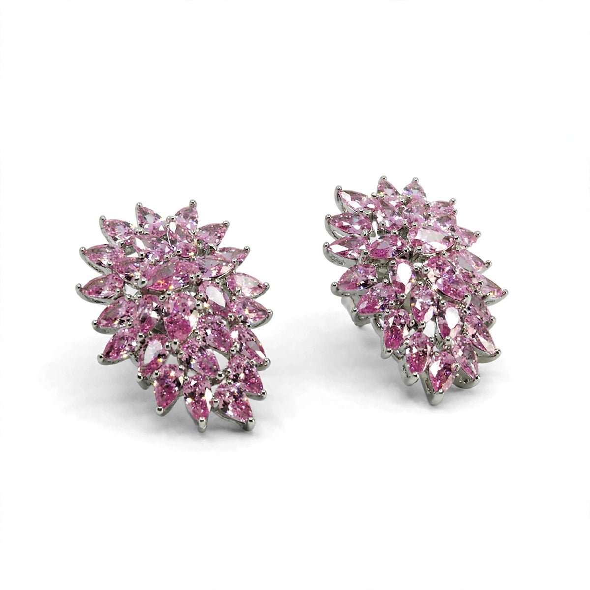 Pink Marquise Cluster Stud Earrings at an angle
