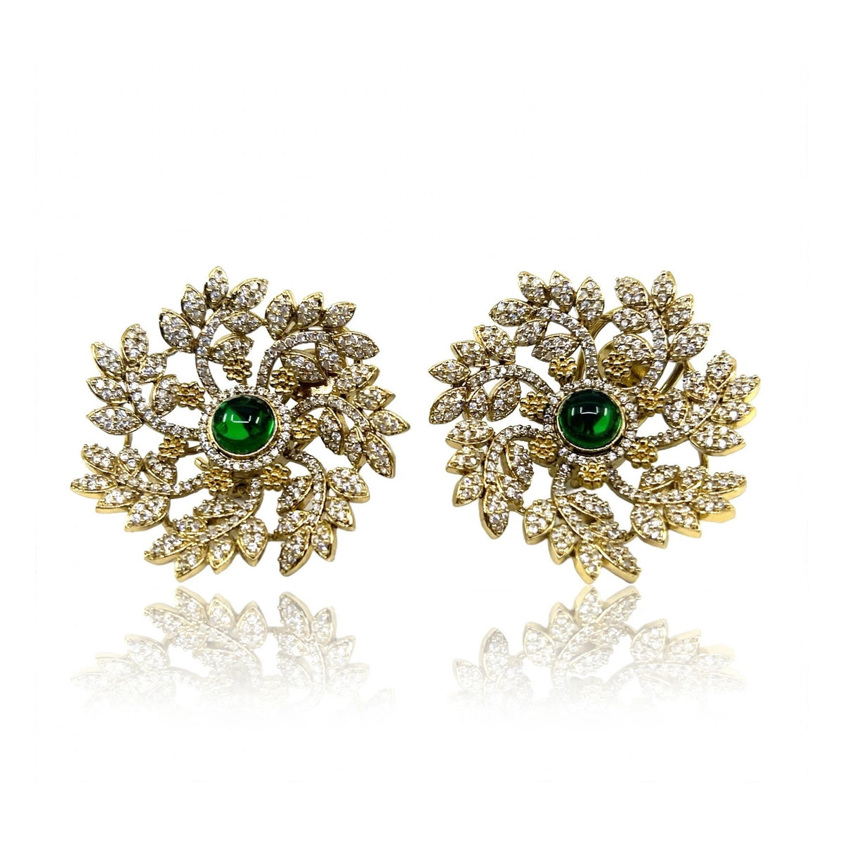 Floral Cluster Stud Earrings, Emerald Green