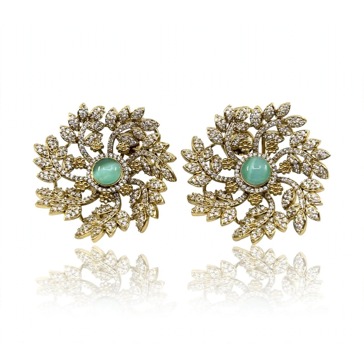 Floral Cluster Stud Earrings, Mint