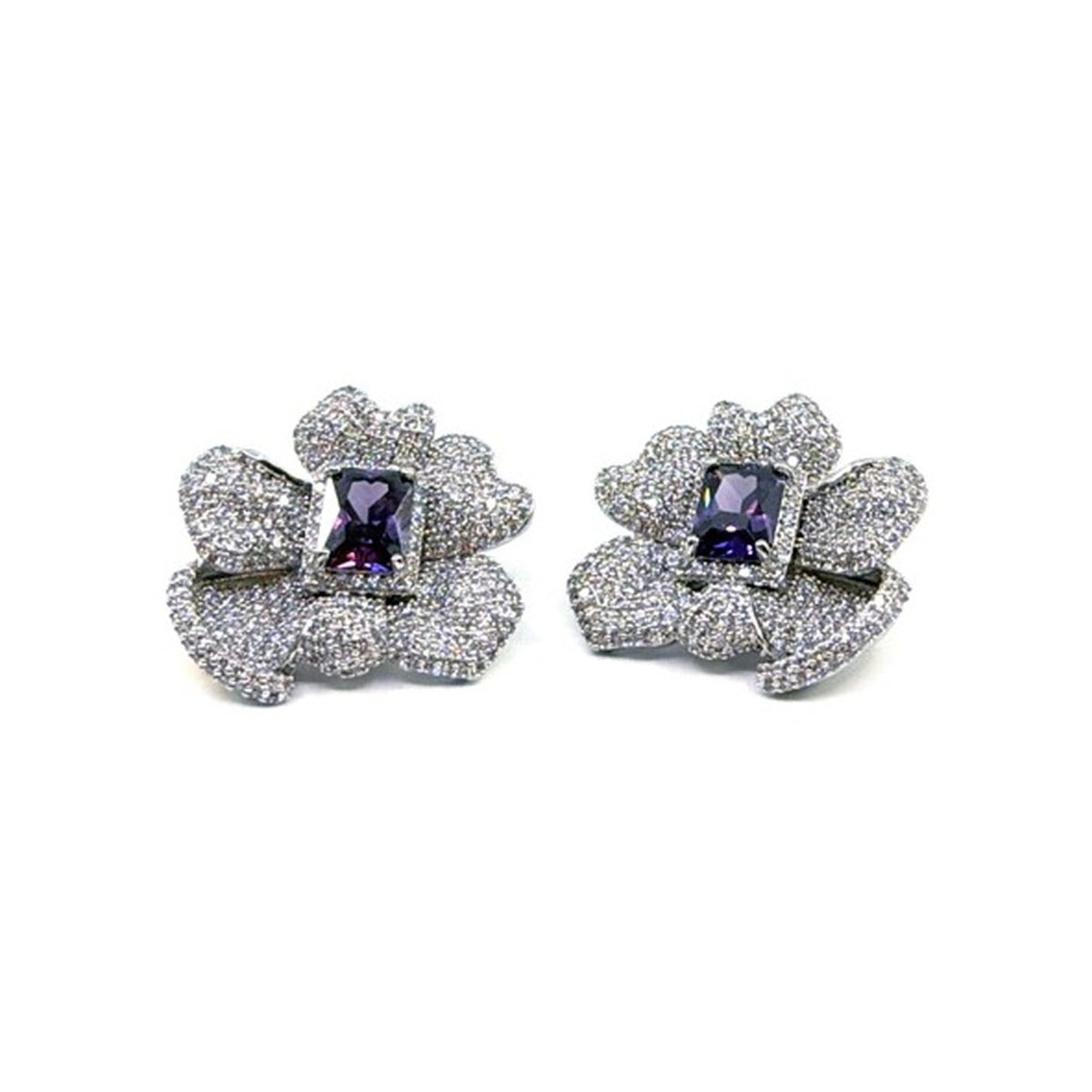 Pavé Bloom Stud Earrings — Purple