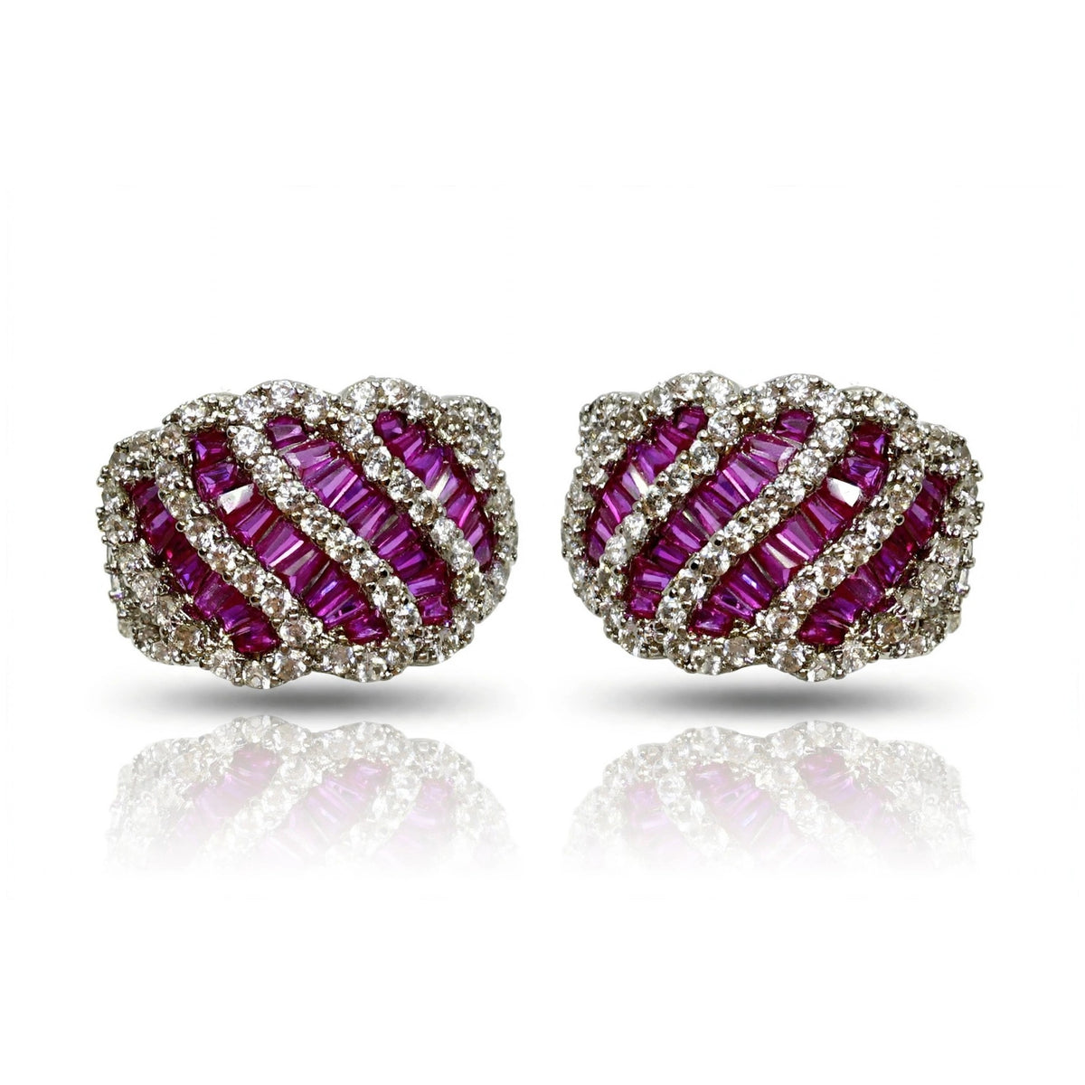 Baguette Twist Huggie Earrings, Ruby
