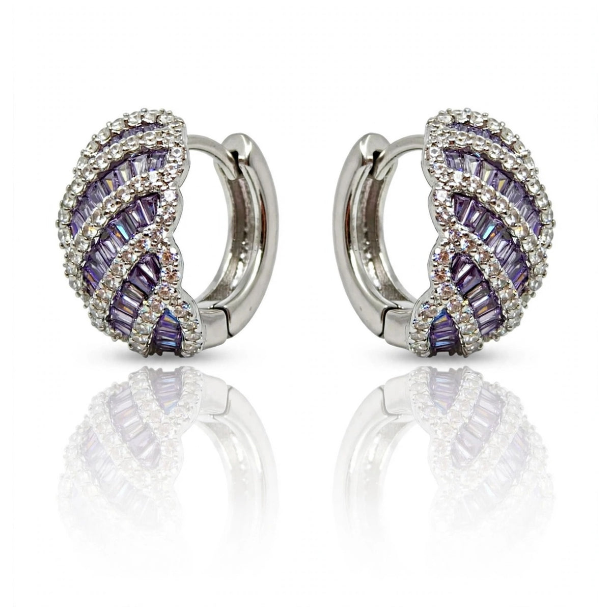 Baguette Twist Huggie Earrings, Violet