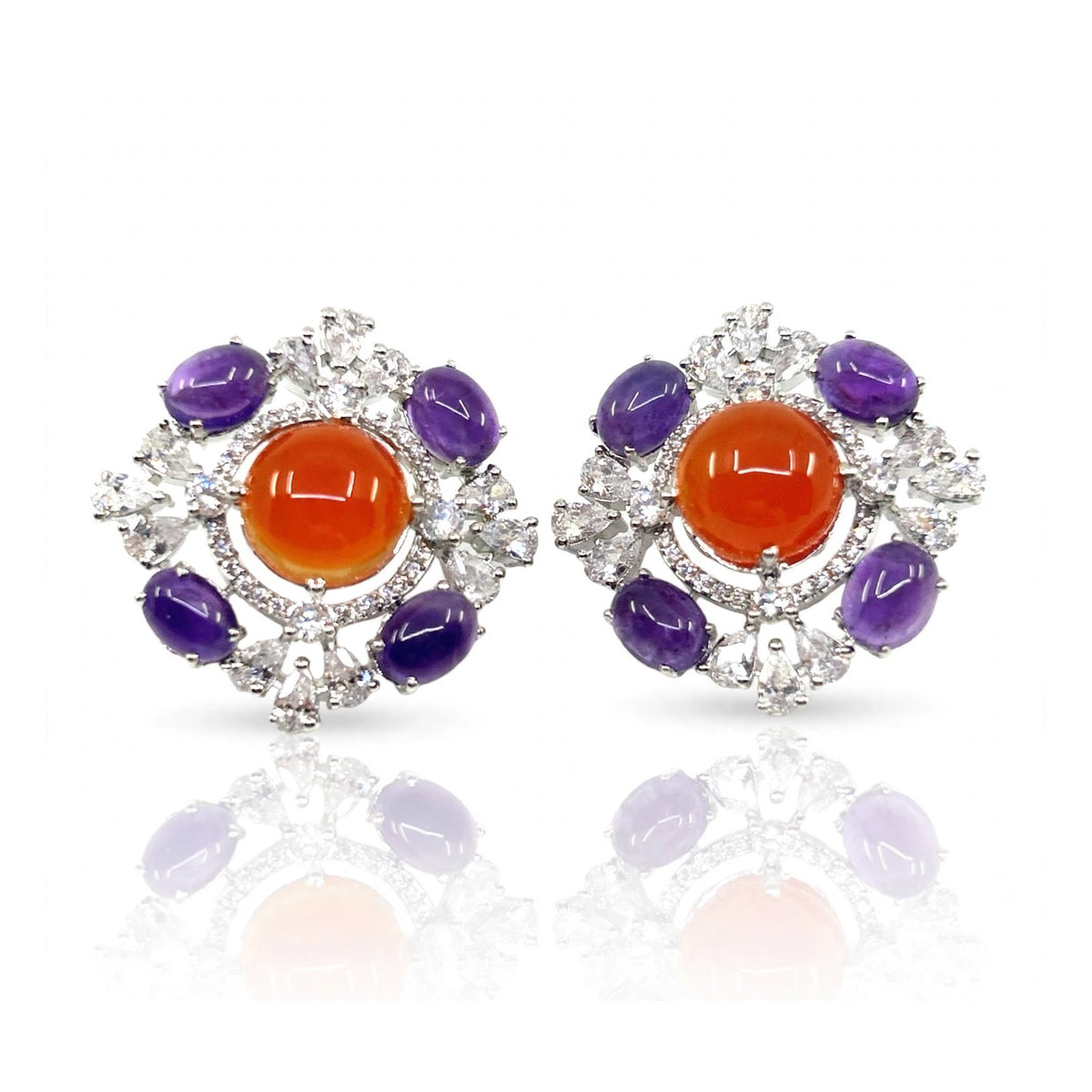 Orange & Purple Cabochon Stud Earrings