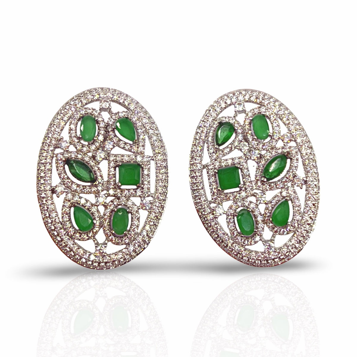 Emerald Mosaic Oval Stud Earrings
