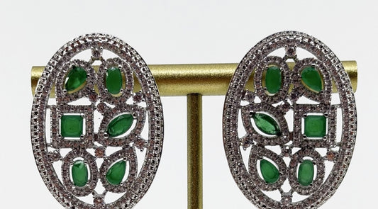 Emerald Mosaic Oval Stud Earrings on stand
