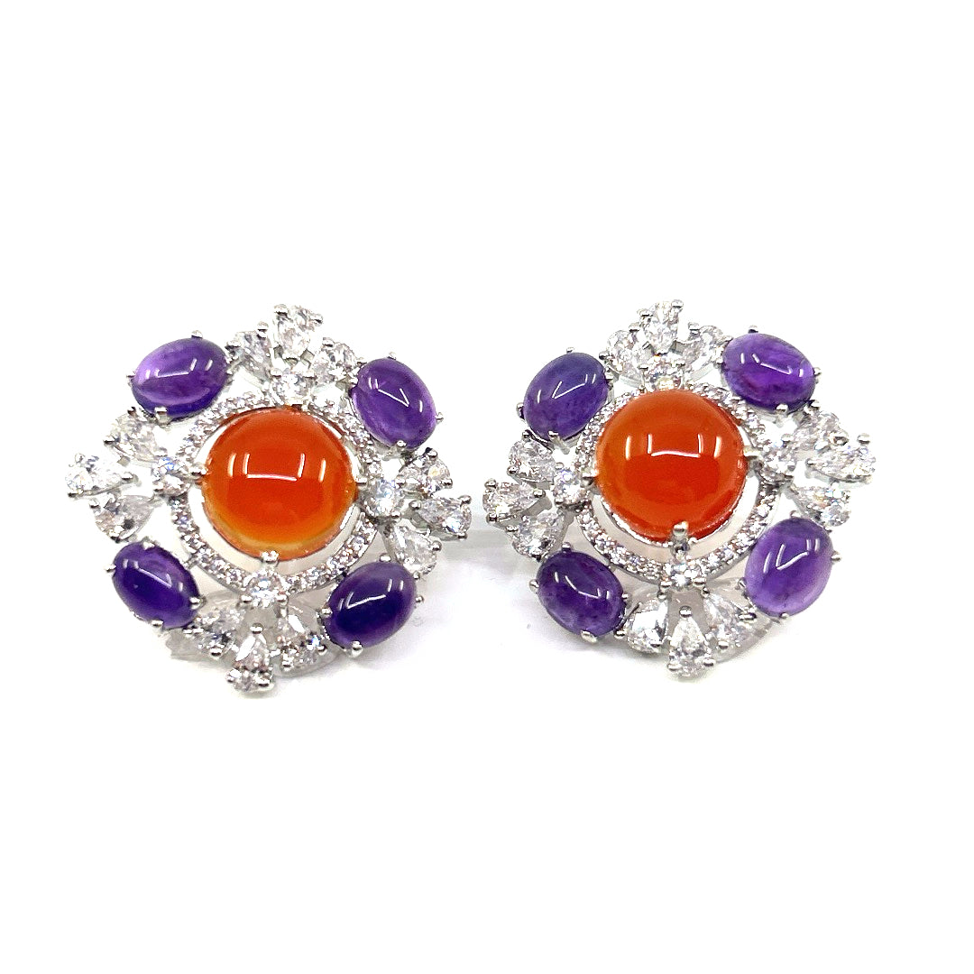 Orange & Purple Cabochon Stud Earrings, pair