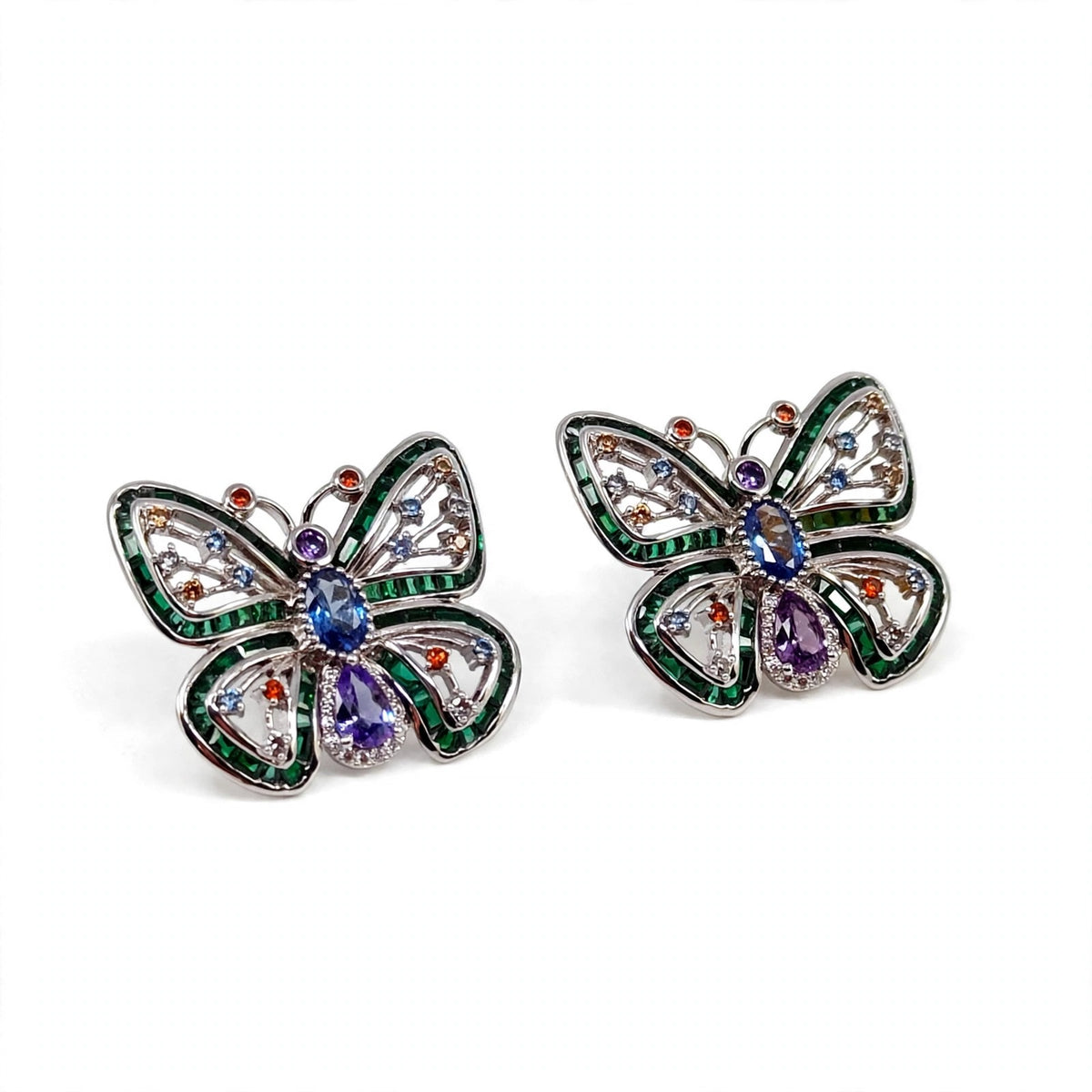 Multicolor Butterfly Stud Earrings at an angle