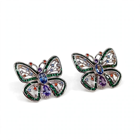 Multicolor Butterfly Stud Earrings at an angle