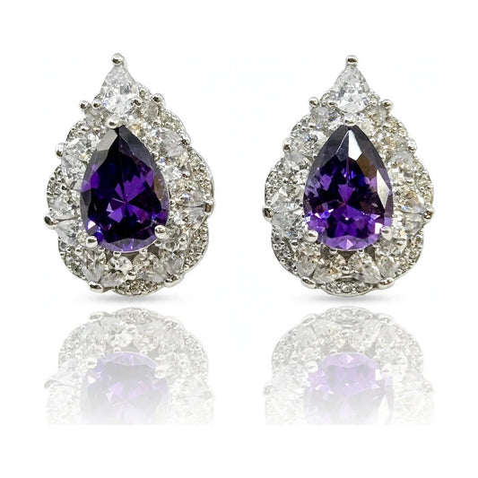 Teardrop Halo Swarovski Stud Earrings, Purple