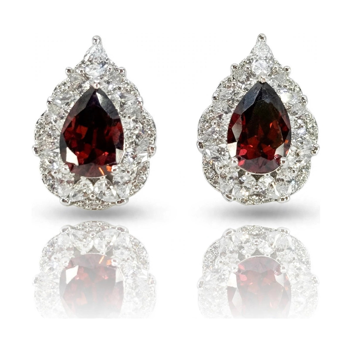 Teardrop Halo Swarovski Stud Earrings, Rhodolite