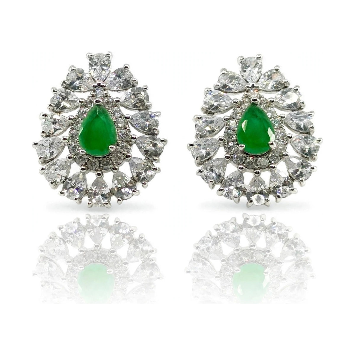 Teardrop Cluster Stud Earrings, Green