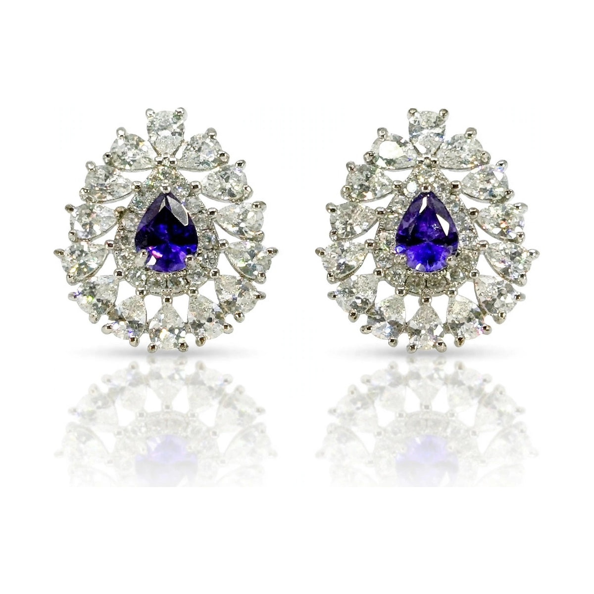 Teardrop Cluster Stud Earrings, Purple