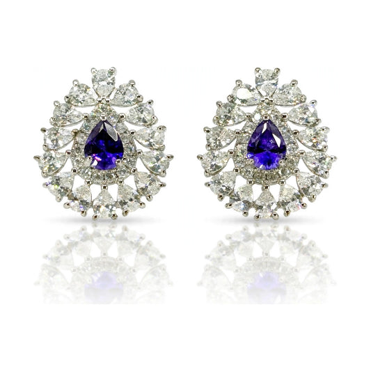 Teardrop Cluster Stud Earrings, Purple