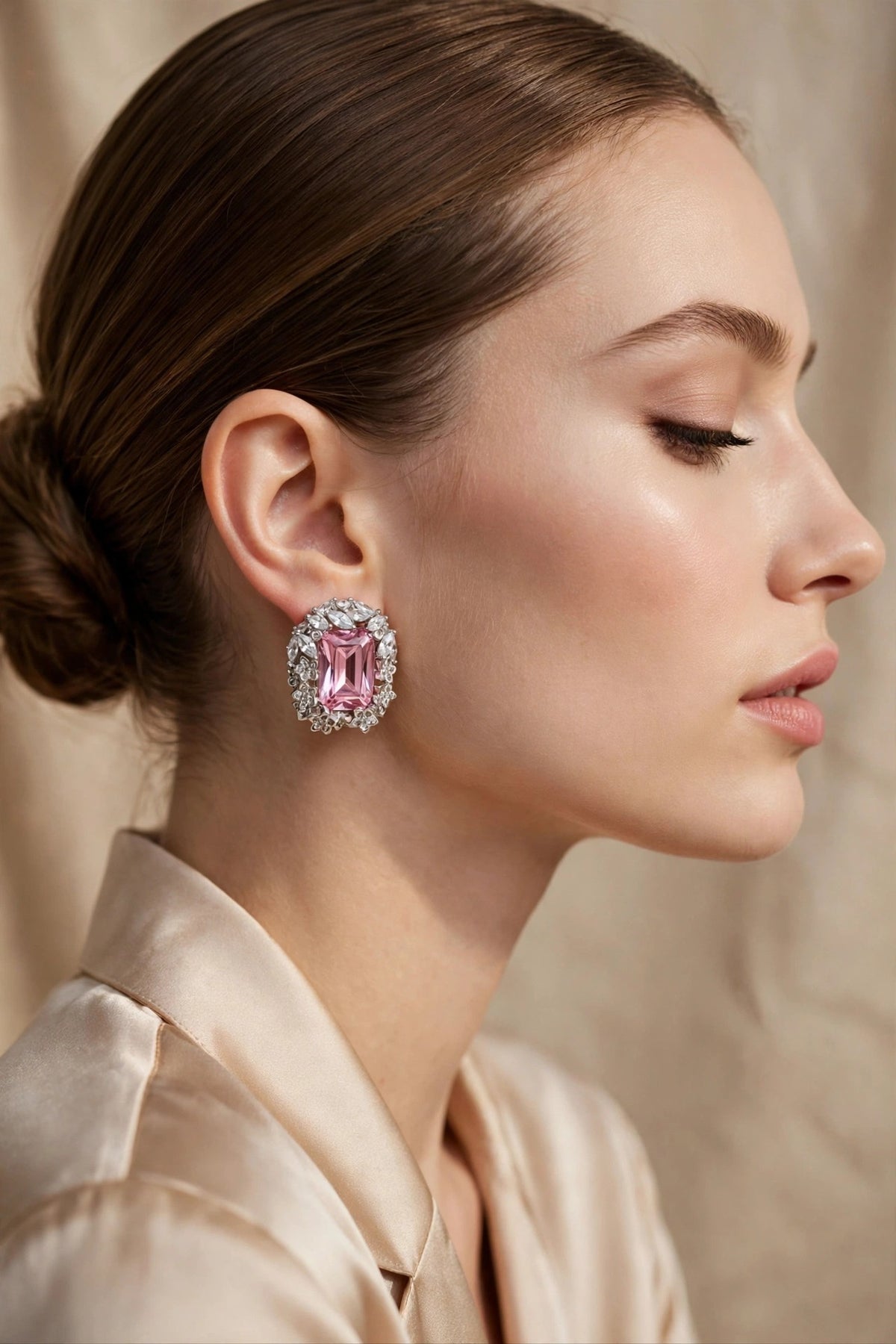 Rosaline Radiant Stud Earrings — worn, side profile