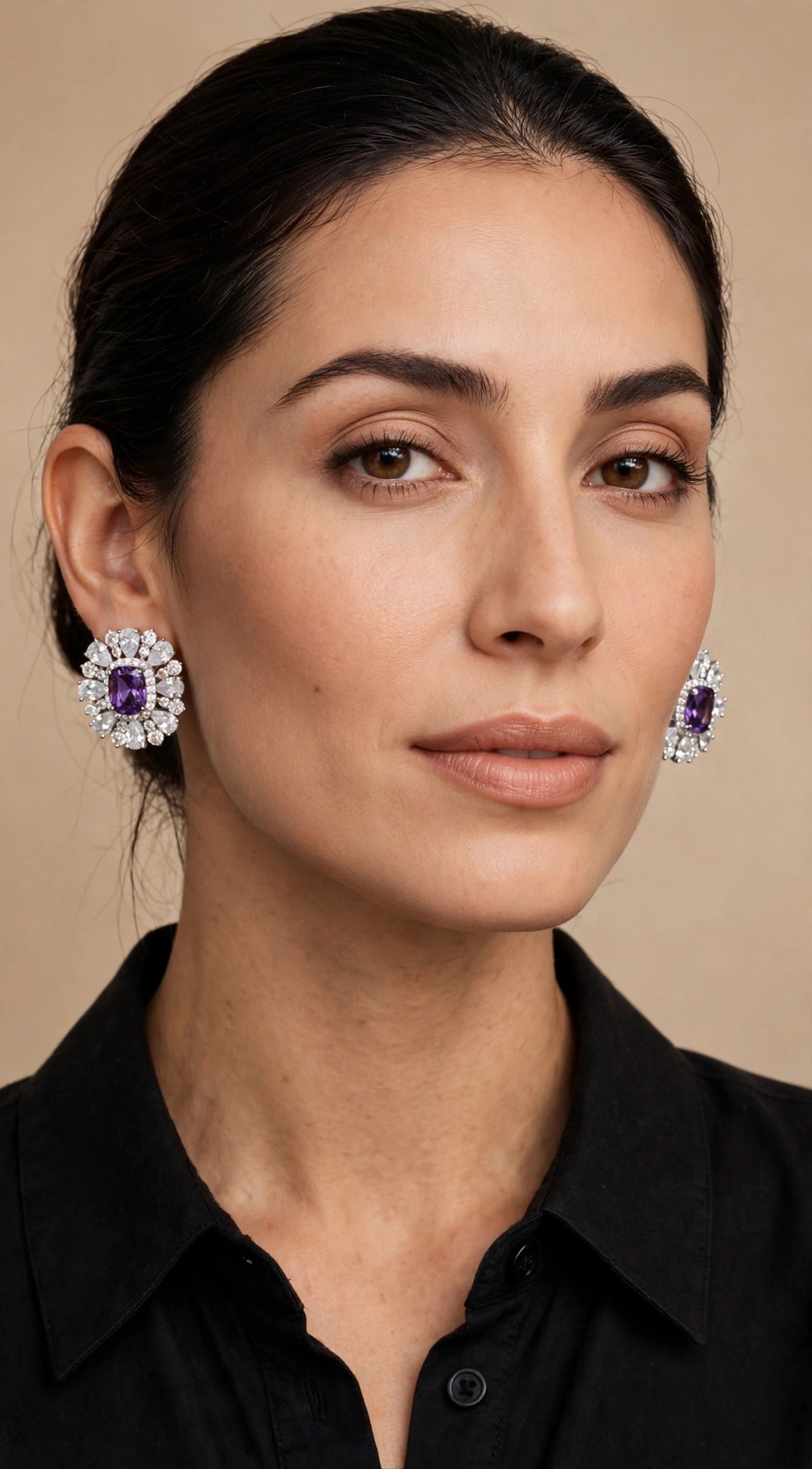 Aurora Cluster Stud Earrings — worn, Purple