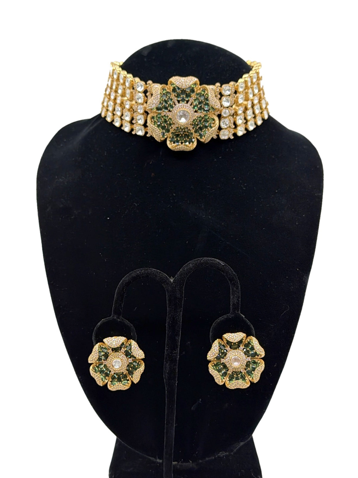 Emerald Bloom Polki Choker Set