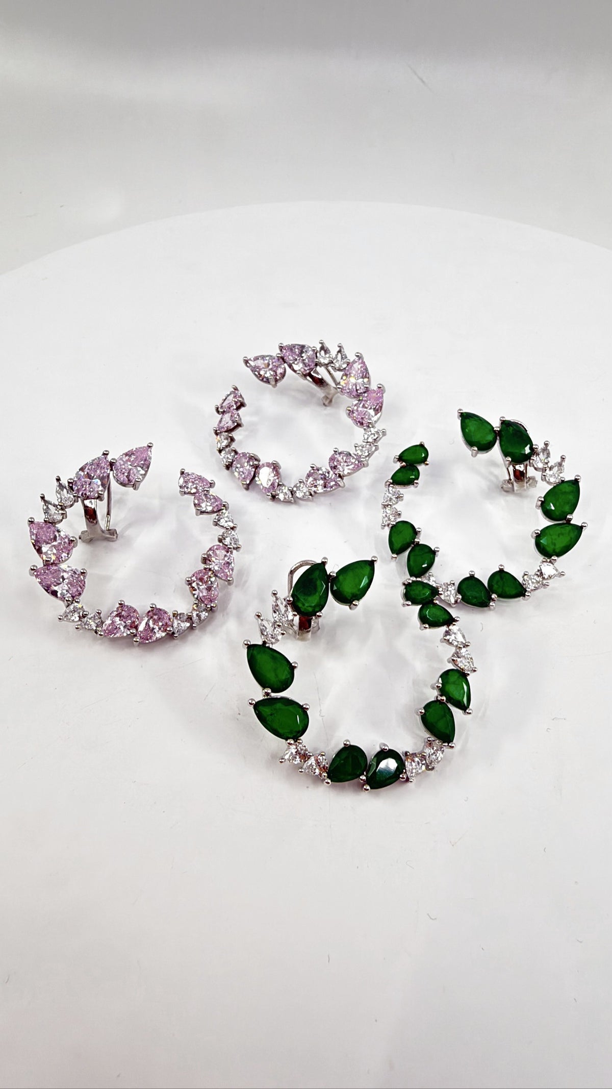 Pear-Cut Crystal Hoop Earrings, both colors
