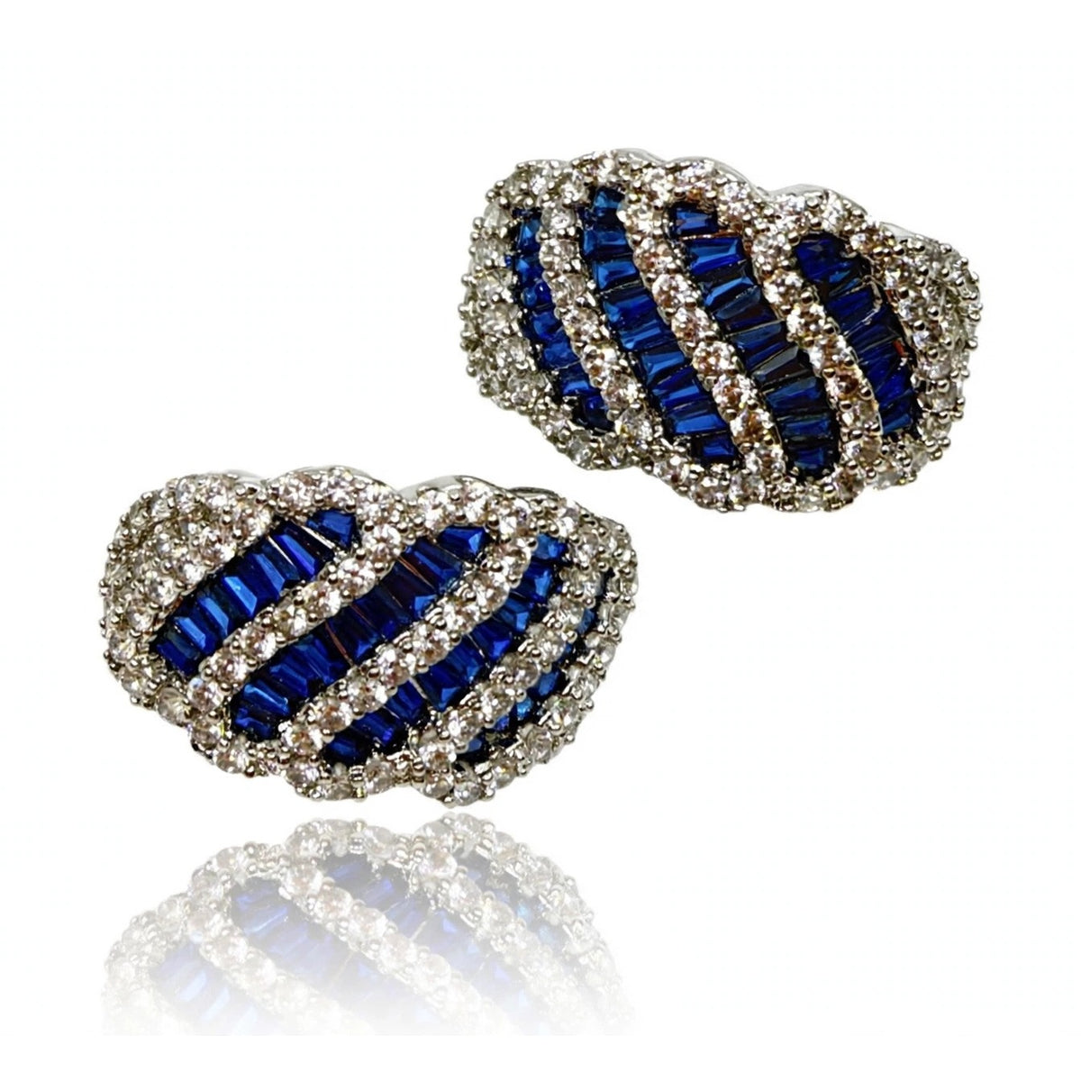 Baguette Twist Huggie Earrings, Blue
