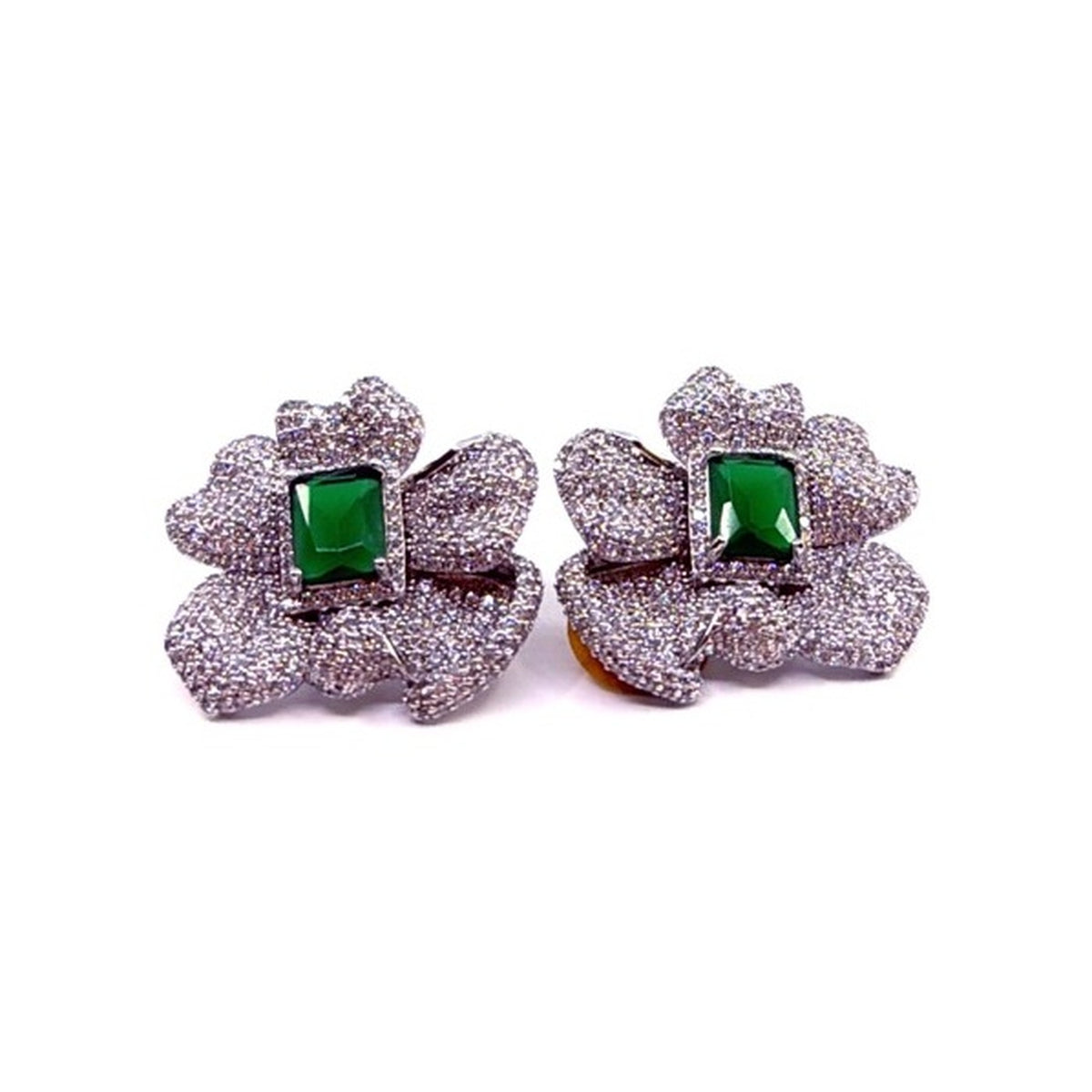 Pavé Bloom Stud Earrings — Emerald Green