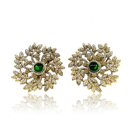 Floral Cluster Stud Earrings, Emerald Green