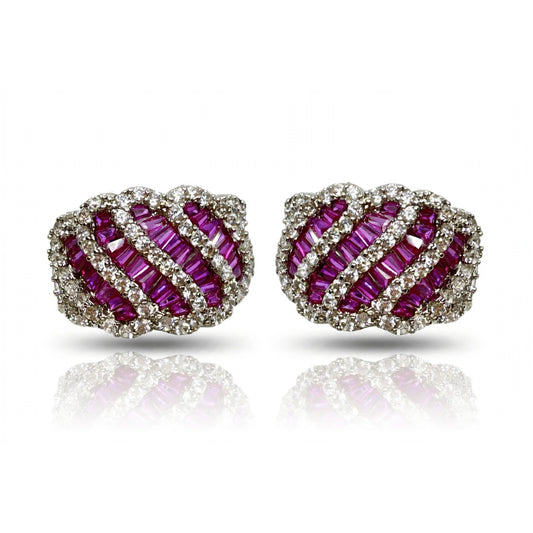 Baguette Twist Huggie Earrings, Ruby