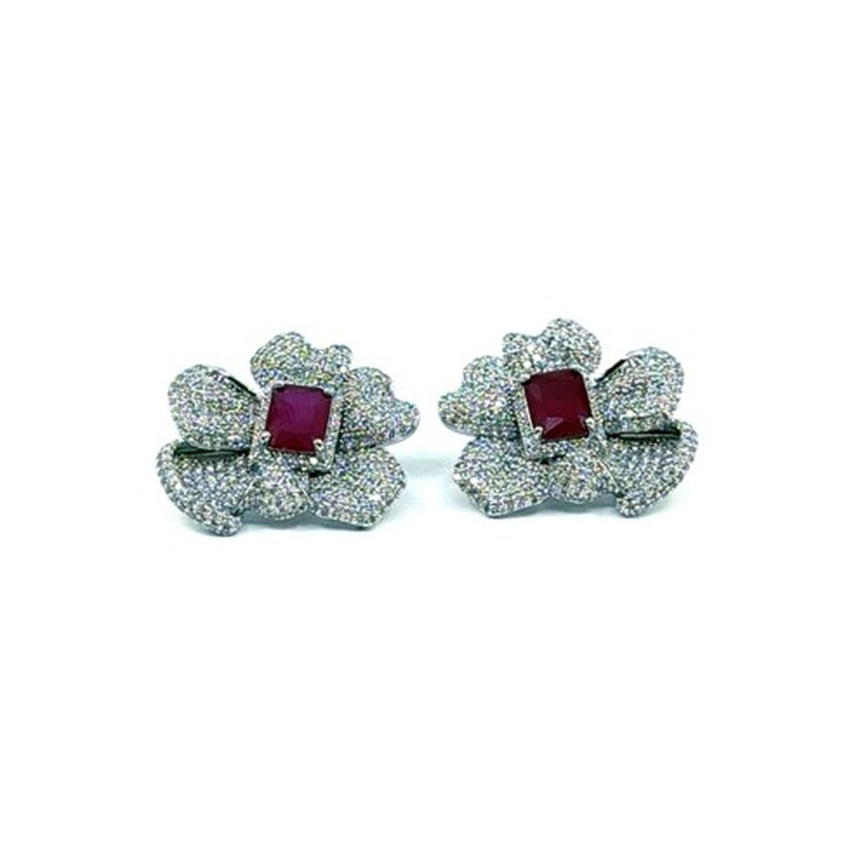 Pavé Bloom Stud Earrings — Ruby