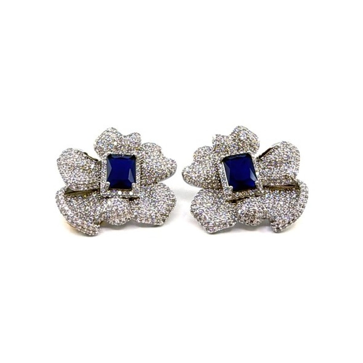Pavé Bloom Stud Earrings — Sapphire Blue