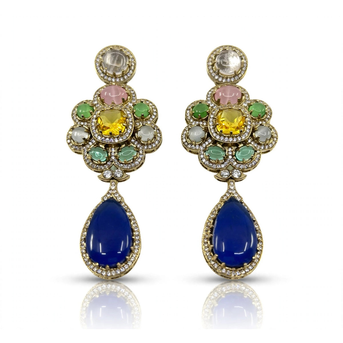 Blue Teardrop Floral Earrings