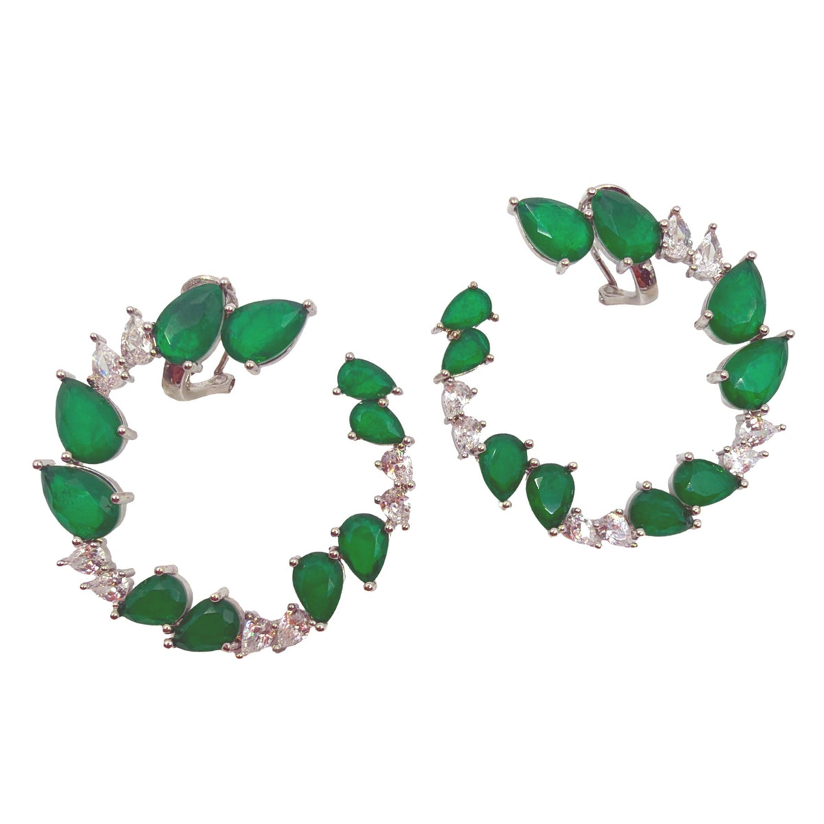 Pear-Cut Crystal Hoop Earrings, Emerald Green