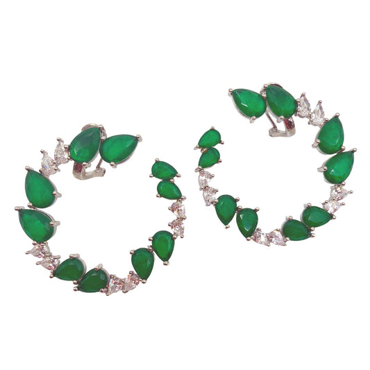 Pear-Cut Crystal Hoop Earrings, Emerald Green