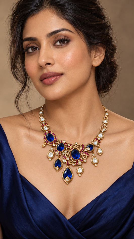 Neelam Rose Polki Necklace on model