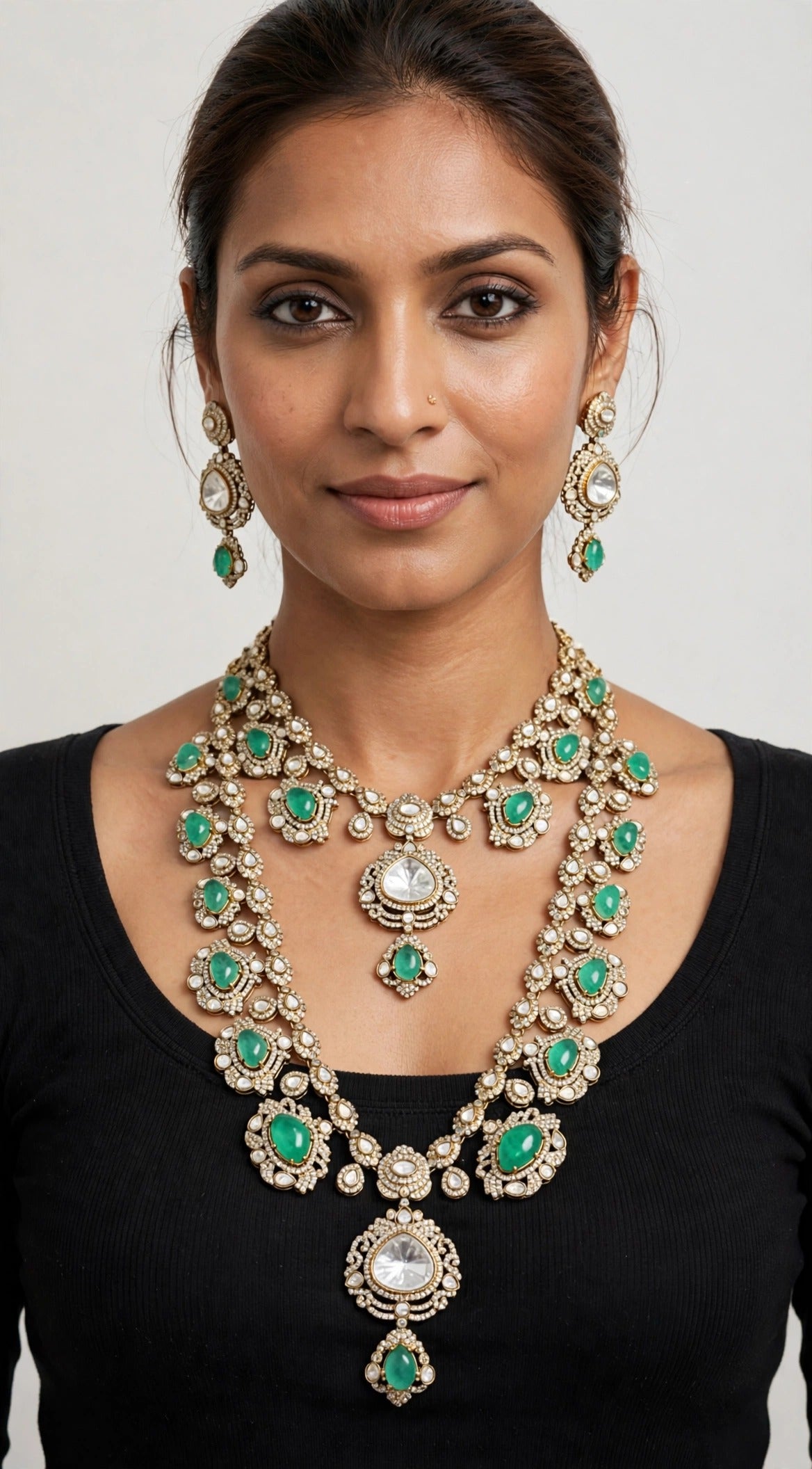 Emerald Duo Polki Set worn on model