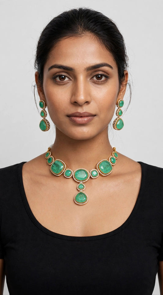 Mint Halo Necklace Set worn on model