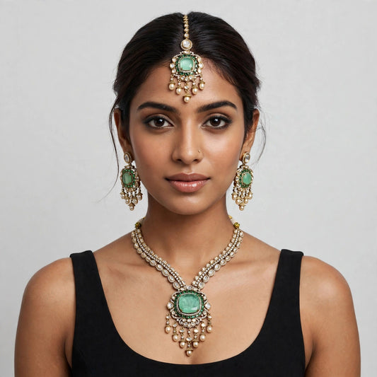 Mint Cushion Polki Bridal Set worn on model