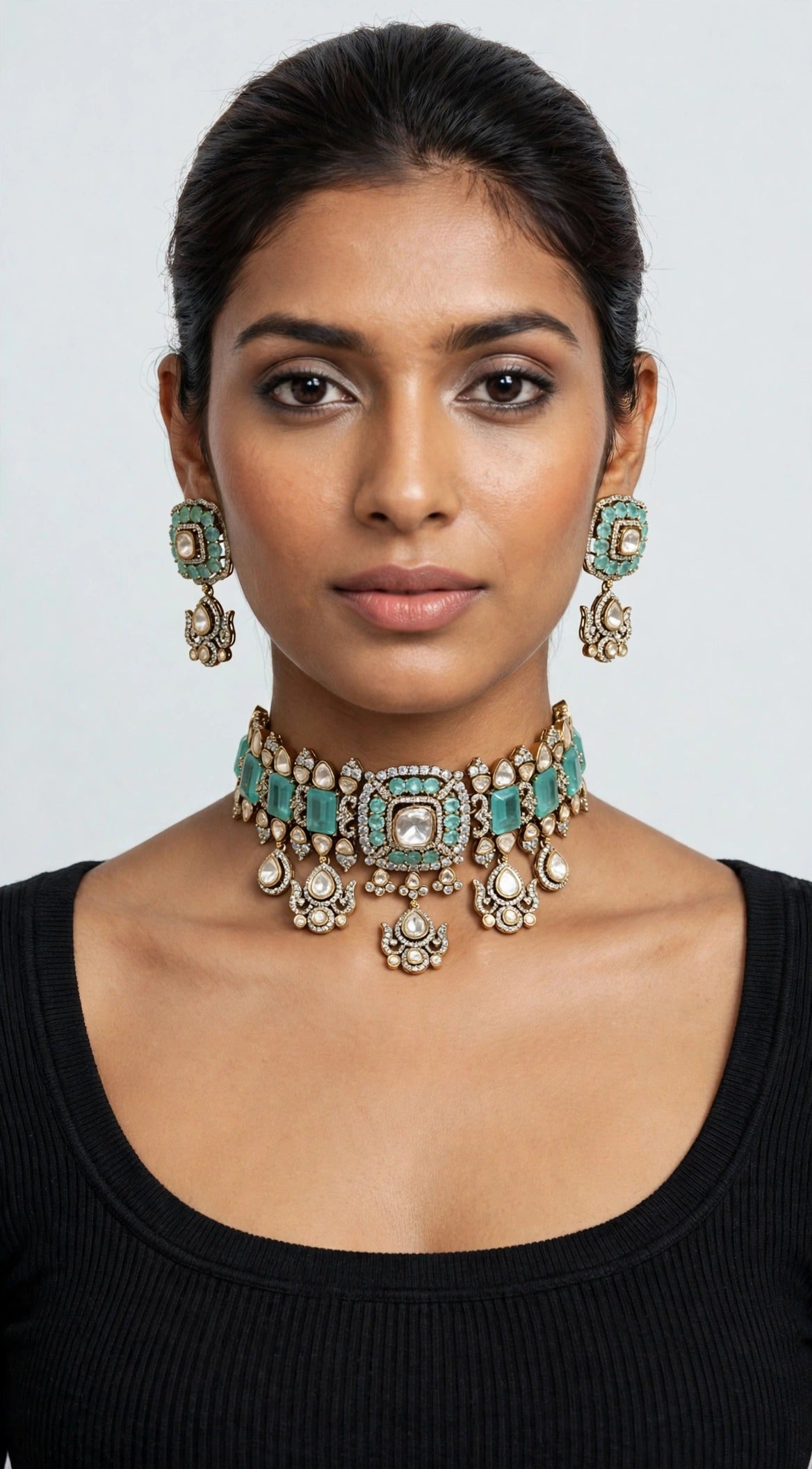 Aqua Polki Choker Set worn on model