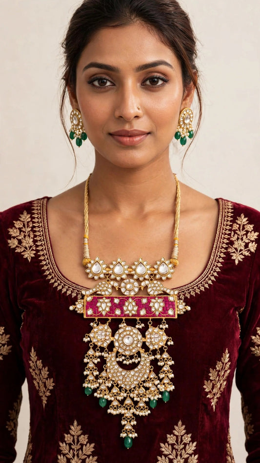 Peacock Polki Statement Set worn on model