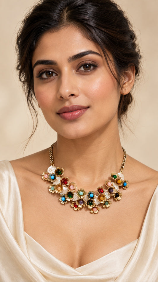 Phoolwari Necklace on model