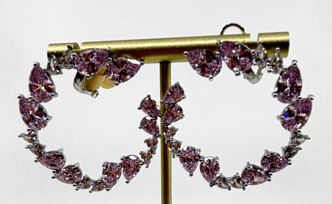 Pear-Cut Crystal Hoop Earrings, Pink