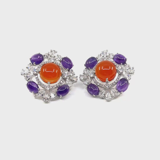 Orange & Purple Cabochon Stud Earrings — 360 spin video