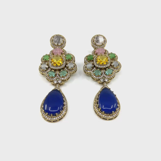 Blue Teardrop Floral Earrings — 360 spin video