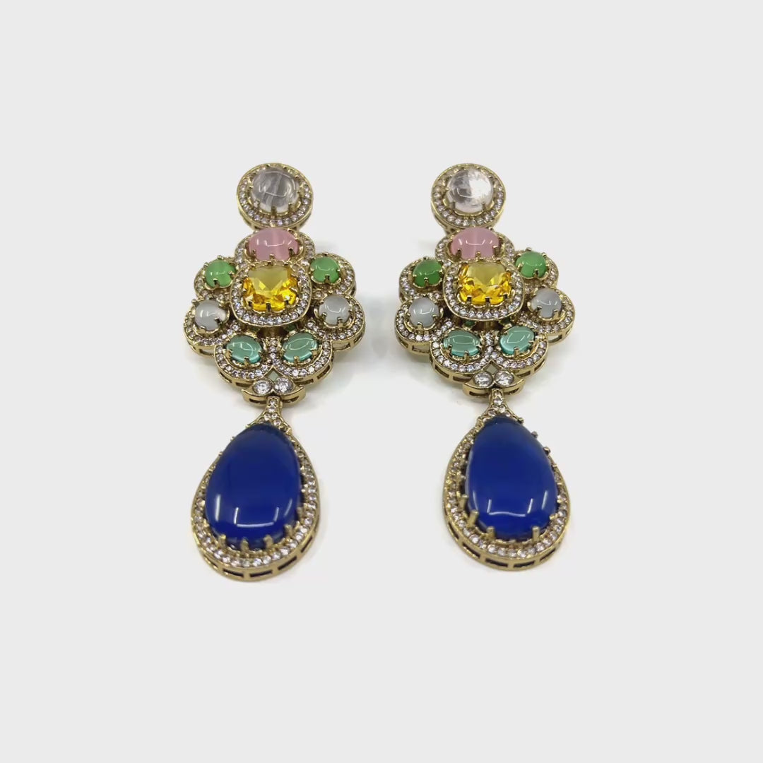 Blue Teardrop Floral Earrings — 360 spin video