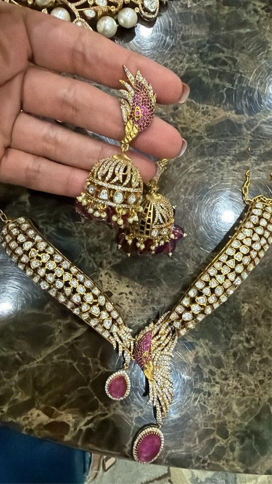 Ruby Wing Polki Set necklace and jhumka earrings