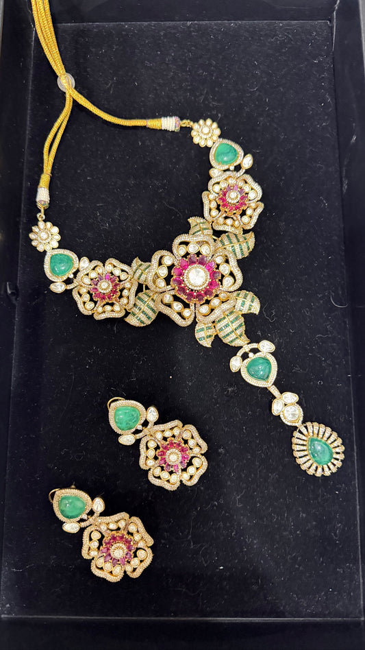 Garden Bloom Polki Set necklace and earrings