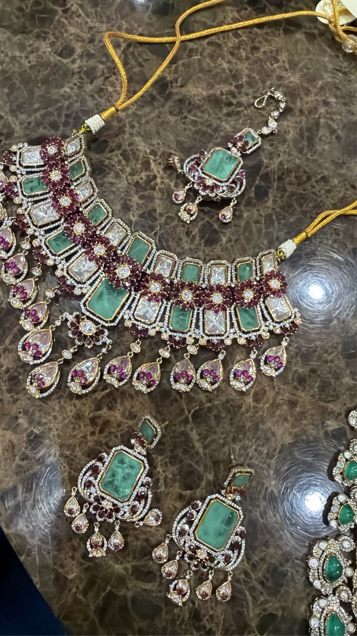 Emerald Ruby Bridal Set necklace, earrings and tikka