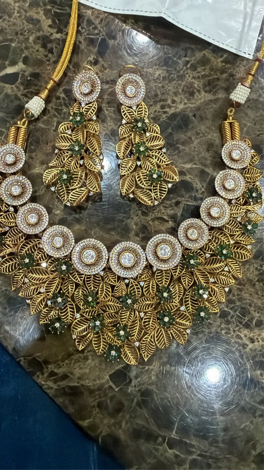 Gold Leaf Halo Set necklace and earrings