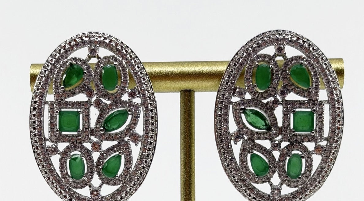 Emerald Mosaic Oval Stud Earrings on stand