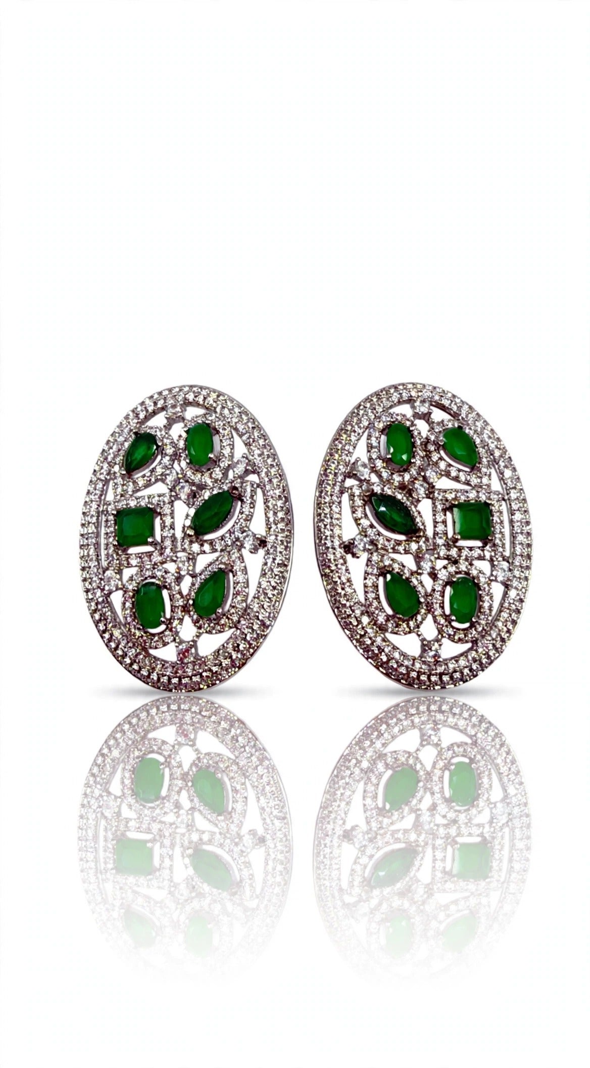 Emerald Mosaic Oval Stud Earrings, alternate view