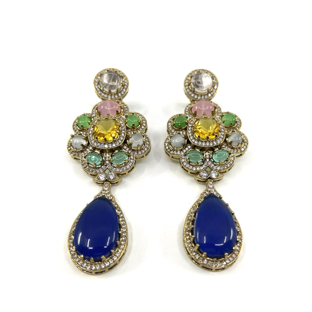 Blue Teardrop Floral Earrings, pair
